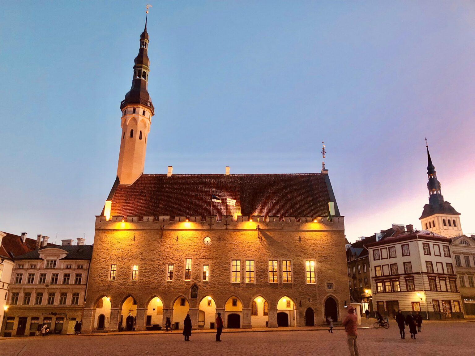 Tallinn Town Hall at dusk